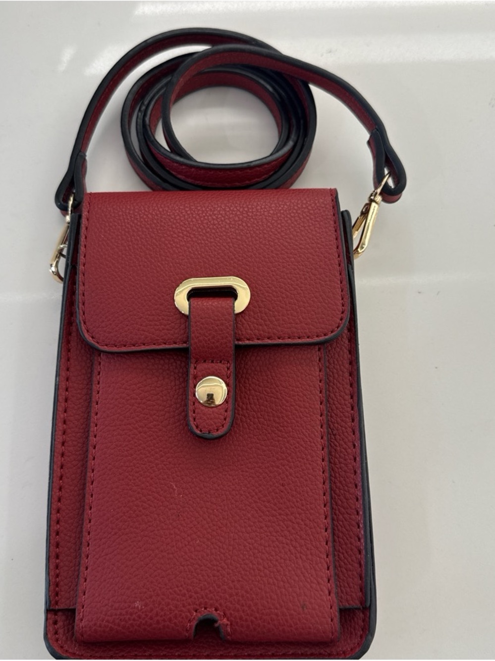 Source Unknown Red Crossbody Phone Bag with Gold Hardware